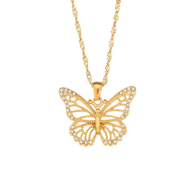 18K Gold Plated 3A Zircon Stone Luxury Crystal Butterfly Necklace