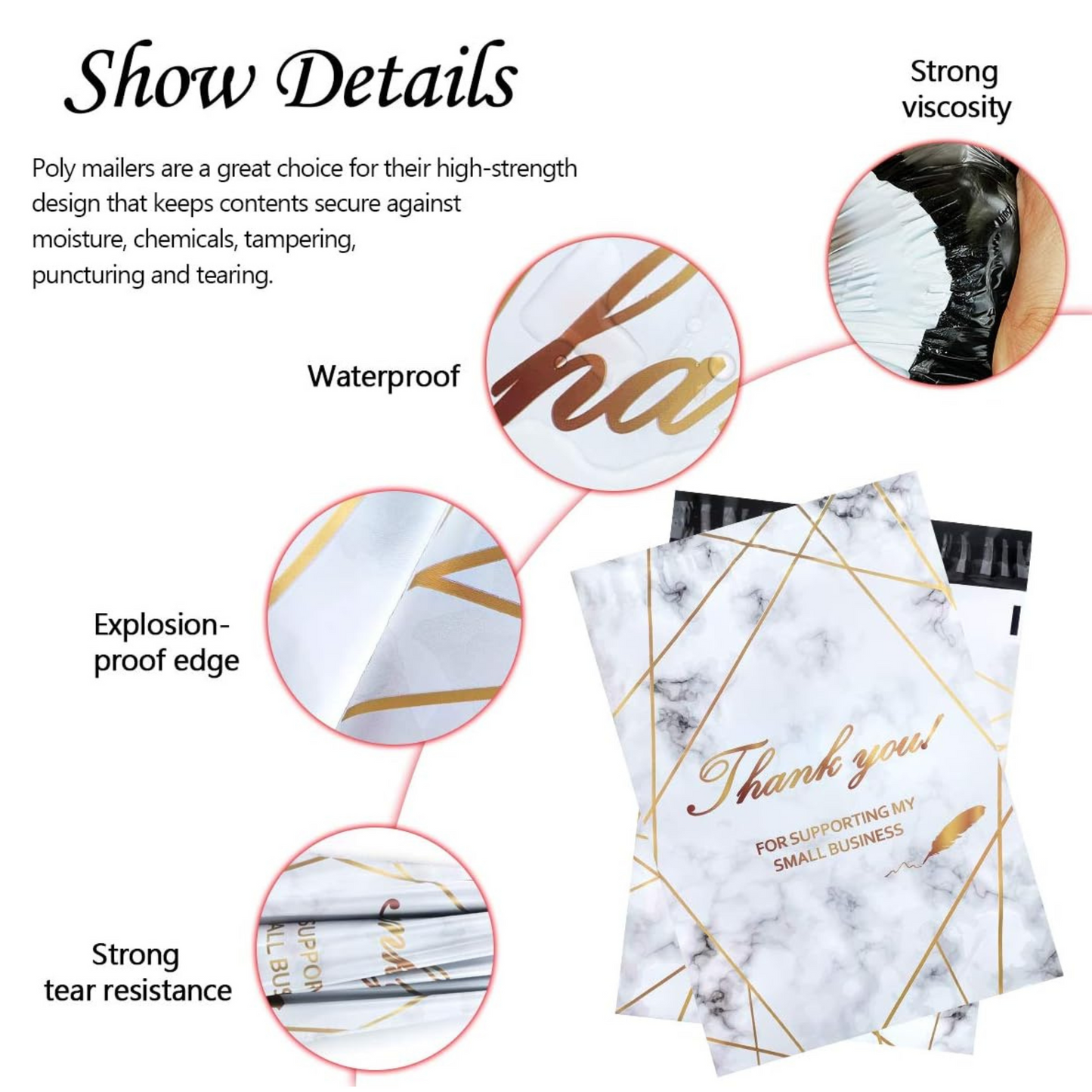 10x13 Marble Gold Poly Mailer Bags