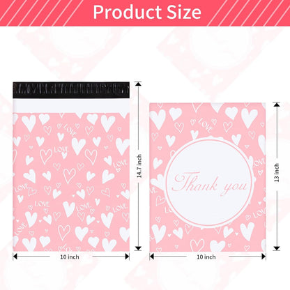 10x13 Pink & White Thank You Love-Heart Poly Mailer Bags