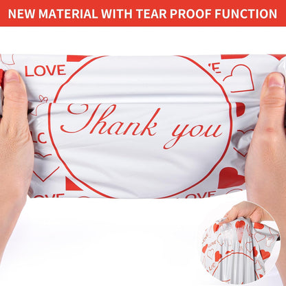 10x13 Red & White Thank You Love-Heart Poly Mailer Bags