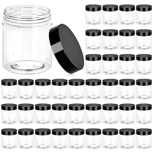 8oz Clear Plastic Jar with Black Lids