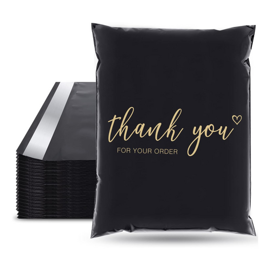 10x13 Black Thank You Poly Mailer Bags