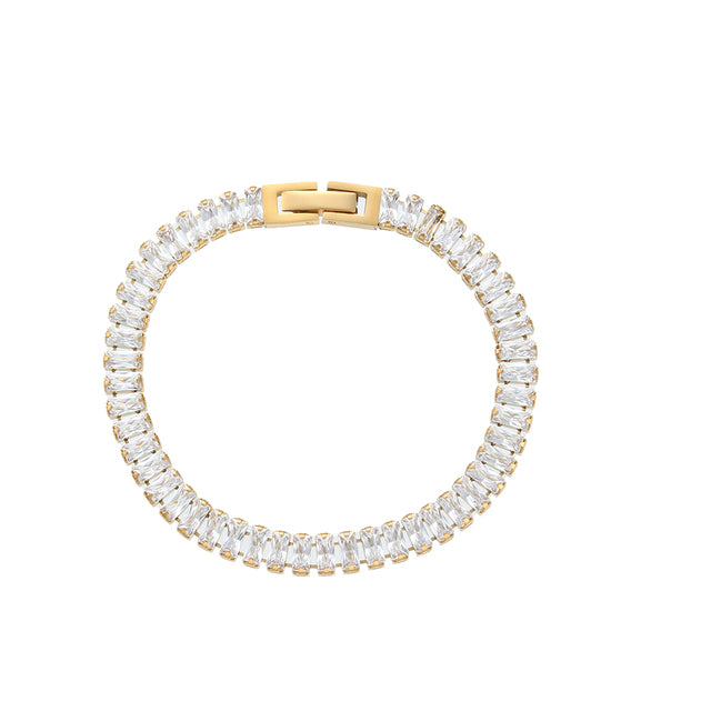 Gold Zircon Stainless Steel Tennis Bracelet