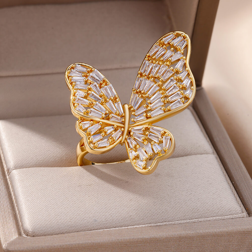 Butterfly Cubic Zirconia Adjustable Chic Ring