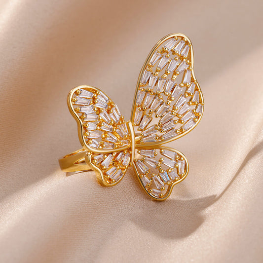 Butterfly Cubic Zirconia Adjustable Chic Ring