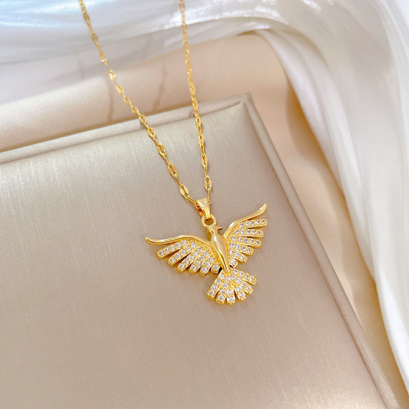 DIEYURO Eagle Zircon Stainless Steel Necklace