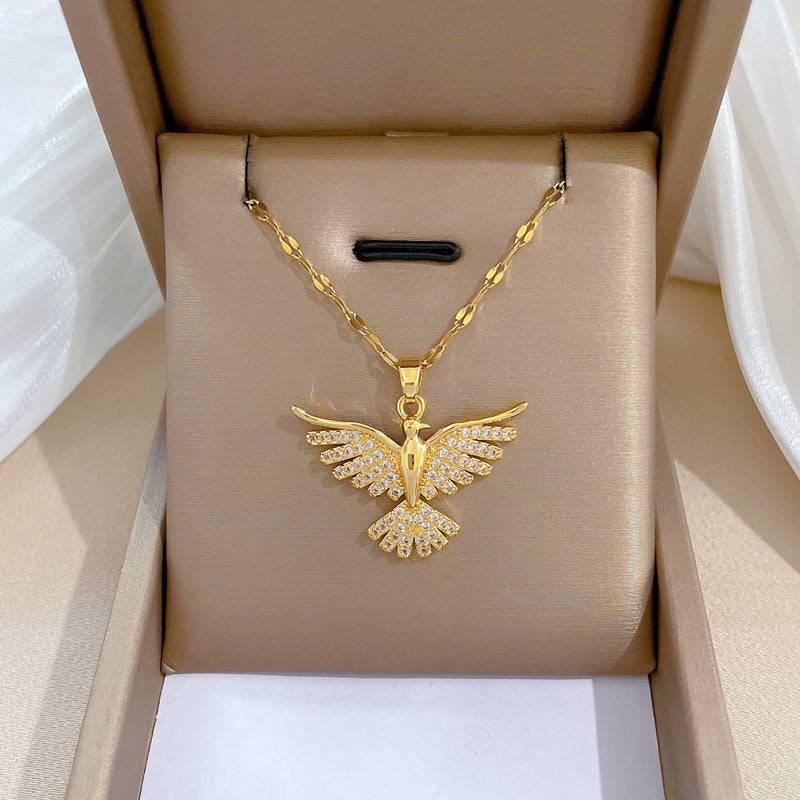 DIEYURO Eagle Zircon Stainless Steel Necklace