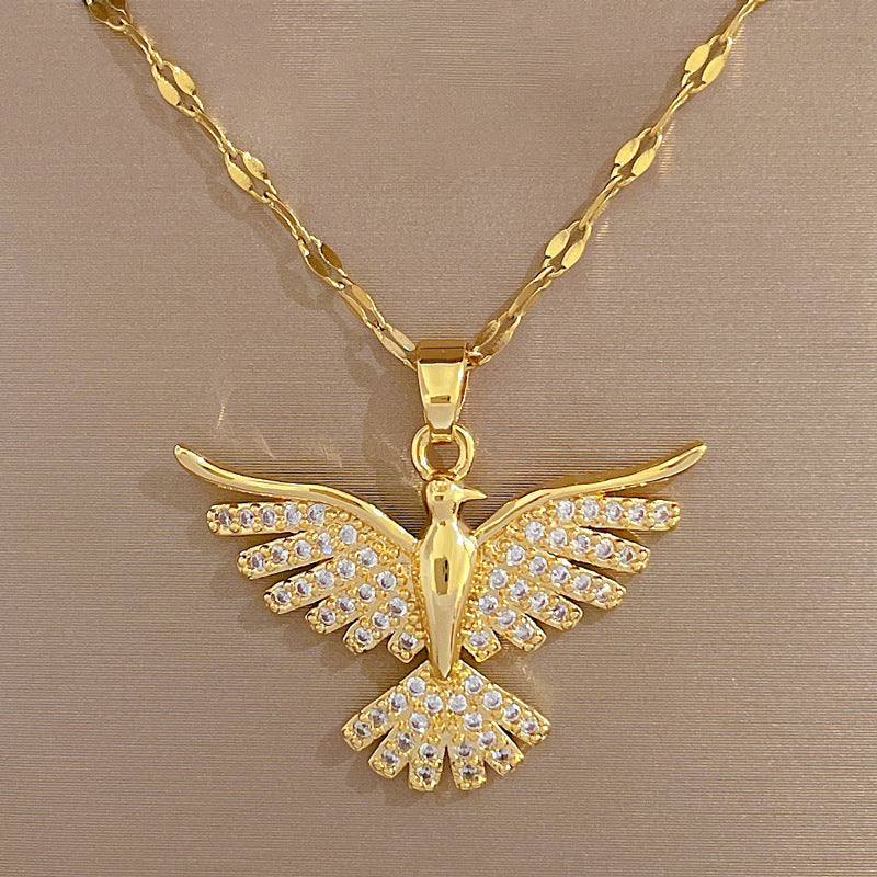 DIEYURO Eagle Zircon Stainless Steel Necklace