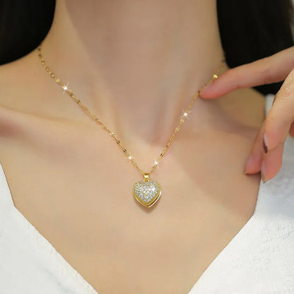 OIMG Pearl Heart Zirconia Stainless Steel Necklace