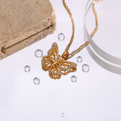 18K Gold Plated 3A Zircon Stone Luxury Crystal Butterfly Necklace