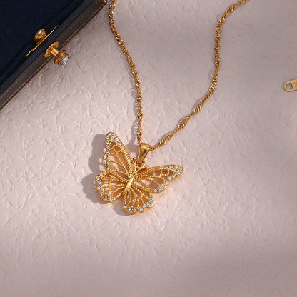 18K Gold Plated 3A Zircon Stone Luxury Crystal Butterfly Necklace