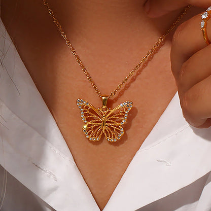 18K Gold Plated 3A Zircon Stone Luxury Crystal Butterfly Necklace