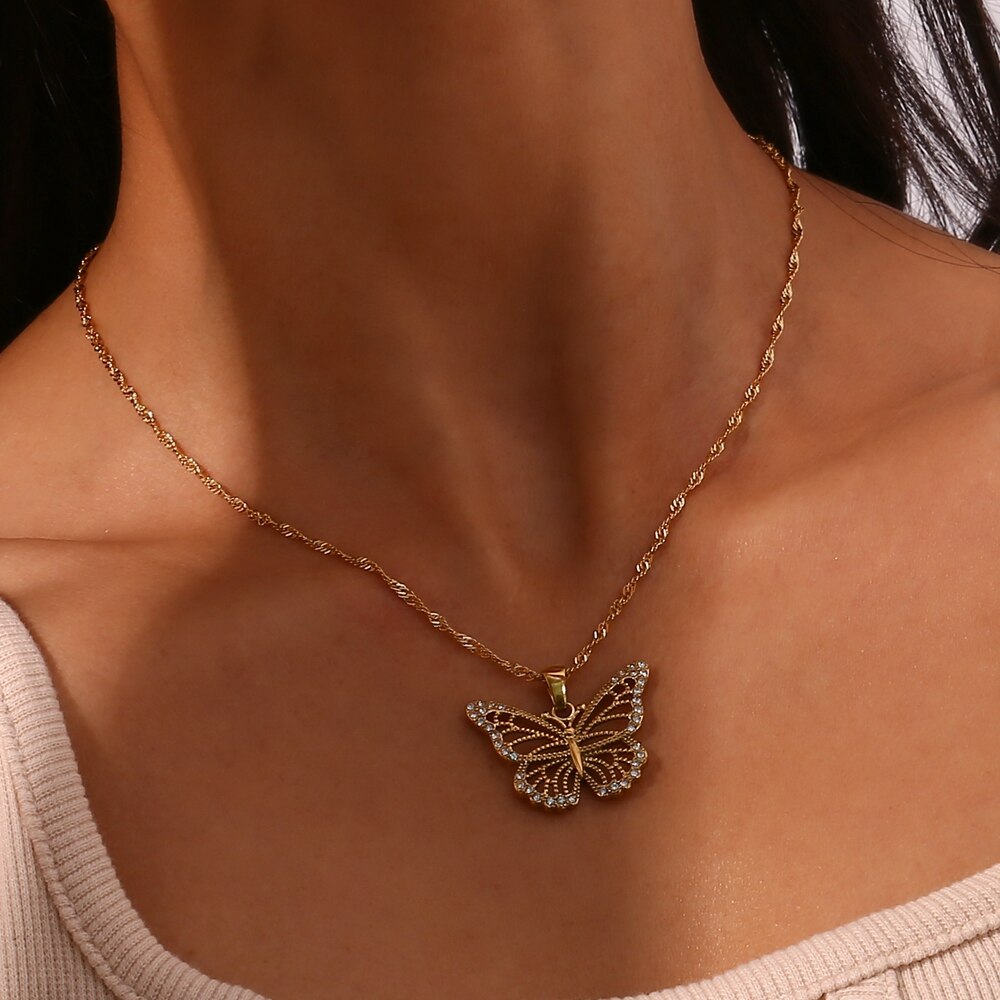 18K Gold Plated 3A Zircon Stone Luxury Crystal Butterfly Necklace