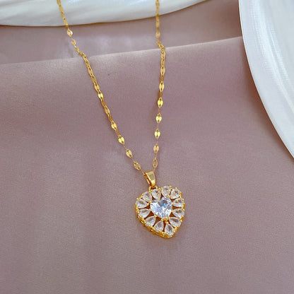 Heart Zircon Crystal Stainless Steel Necklace