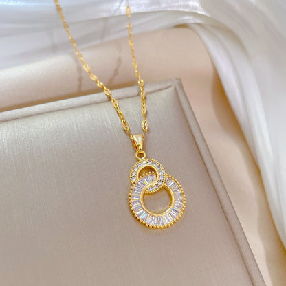 DIEYURO Crossover Circle Zircon Stainless Steel Necklace