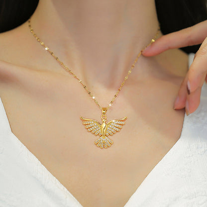 DIEYURO Eagle Zircon Stainless Steel Necklace