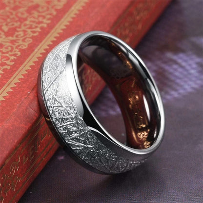 Silver Meteorite Stone Patterned Stainless Steel Ring