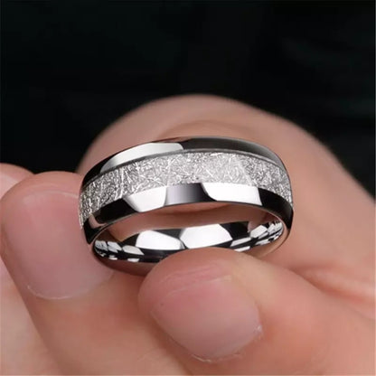 Silver Meteorite Stone Patterned Stainless Steel Ring