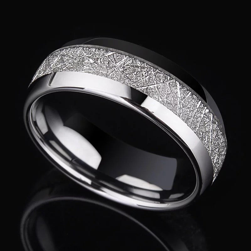 Silver Meteorite Stone Patterned Stainless Steel Ring