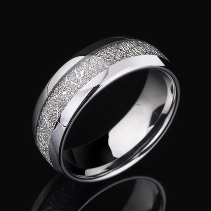 Silver Meteorite Stone Patterned Stainless Steel Ring