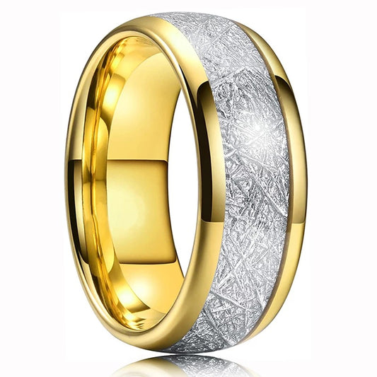 Gold Meteorite Stone Patterned Stainless Steel Ring