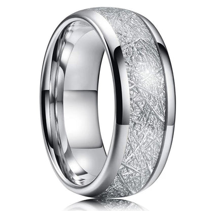 Silver Meteorite Stone Patterned Stainless Steel Ring