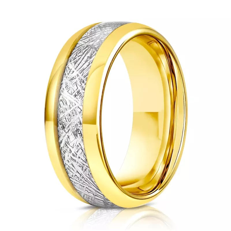 Gold Meteorite Stone Patterned Stainless Steel Ring