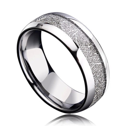 Silver Meteorite Stone Patterned Stainless Steel Ring