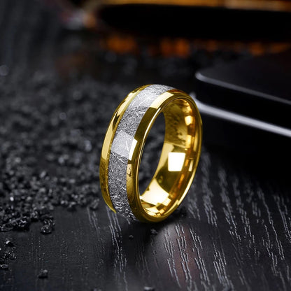 Gold Meteorite Stone Patterned Stainless Steel Ring