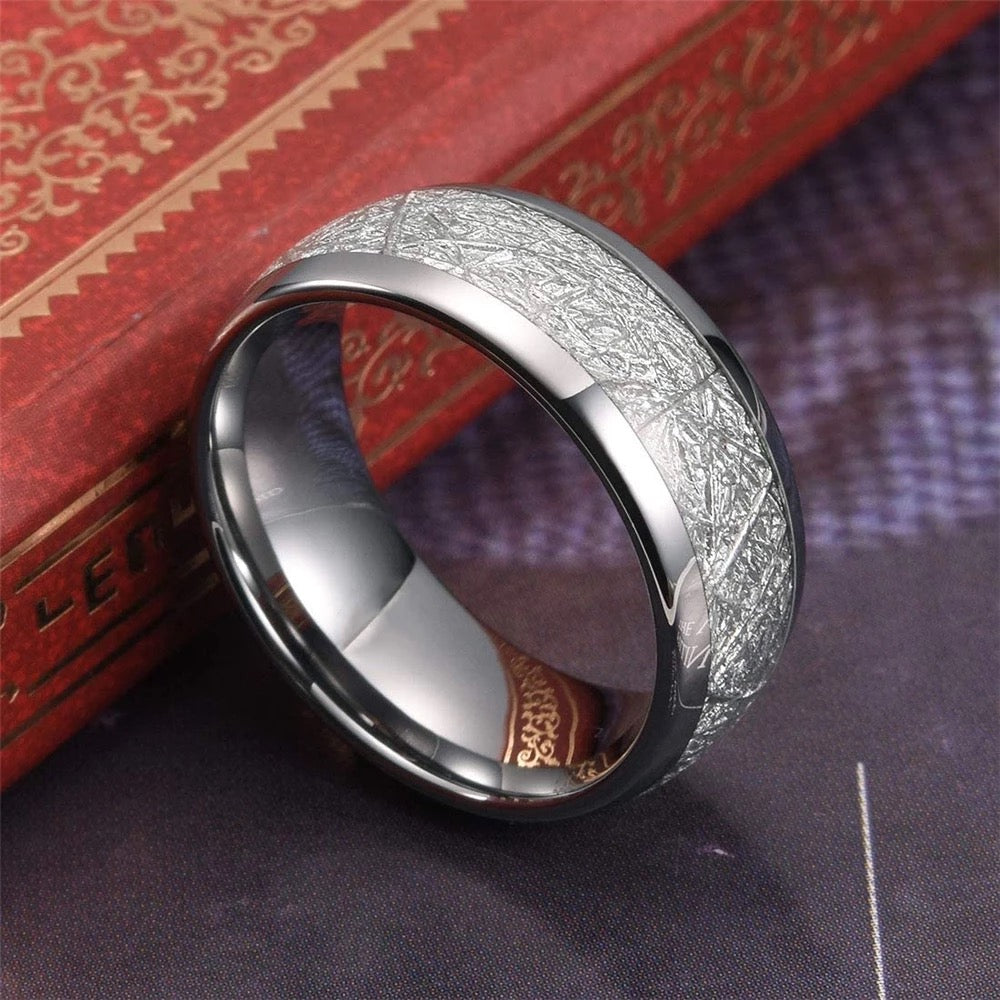 Silver Meteorite Stone Patterned Stainless Steel Ring