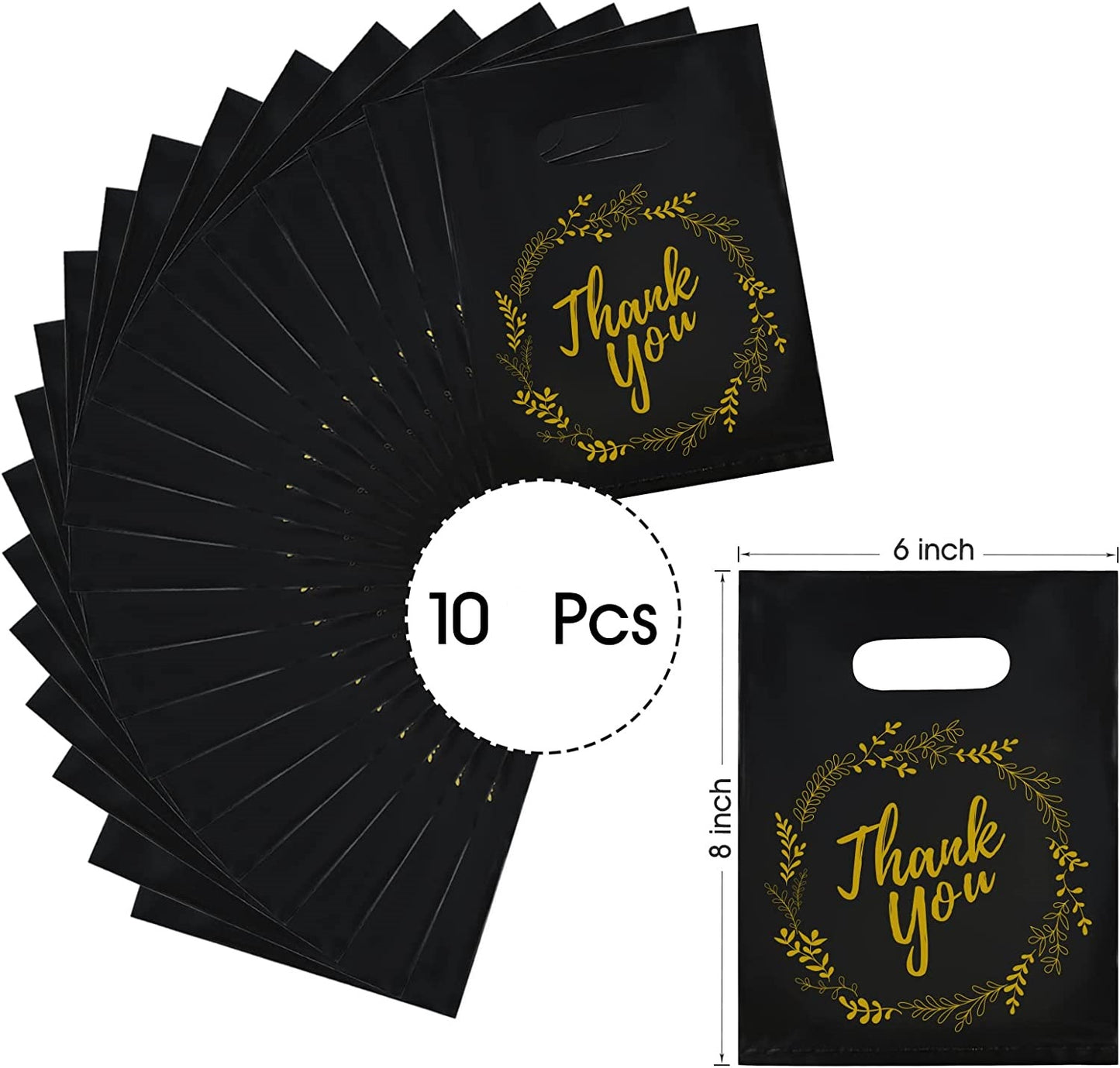 6x8 Black Thank You Merchandise Bags - 10pcs