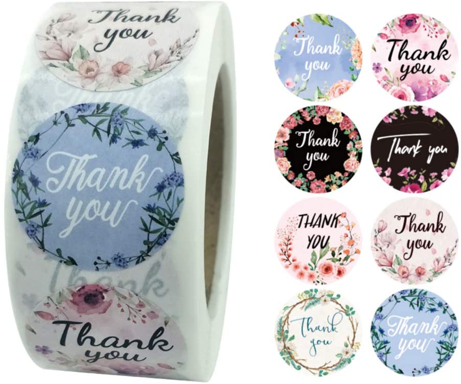 50pcs 1" Floral Vine Thank You Stickers