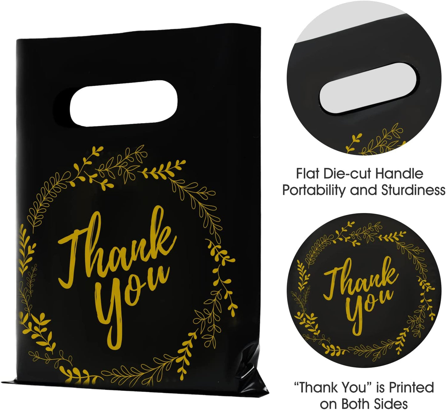 6x8 Black Thank You Merchandise Bags - 10pcs