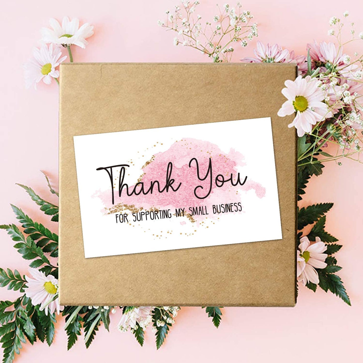 Thank You Cards with Gold & Pink Watermark