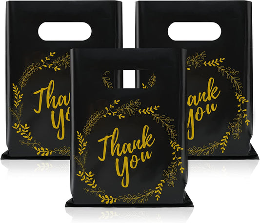 6x8 Black Thank You Merchandise Bags - 10pcs