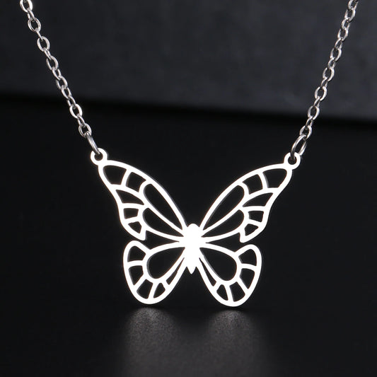 Elegant Silver Hollow Butterfly Stainless Steel Necklace