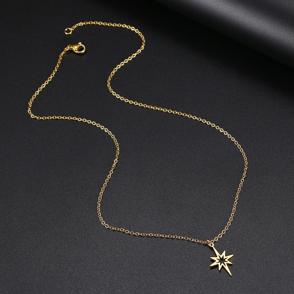 Hollow North Star Stainless Steel Necklace