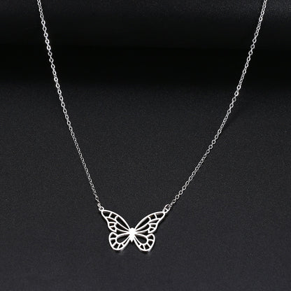 Elegant Silver Hollow Butterfly Stainless Steel Necklace