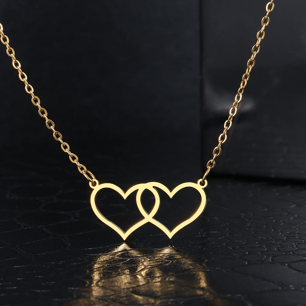 Superimposed Love Hollow Heart Stainless Steel Necklace