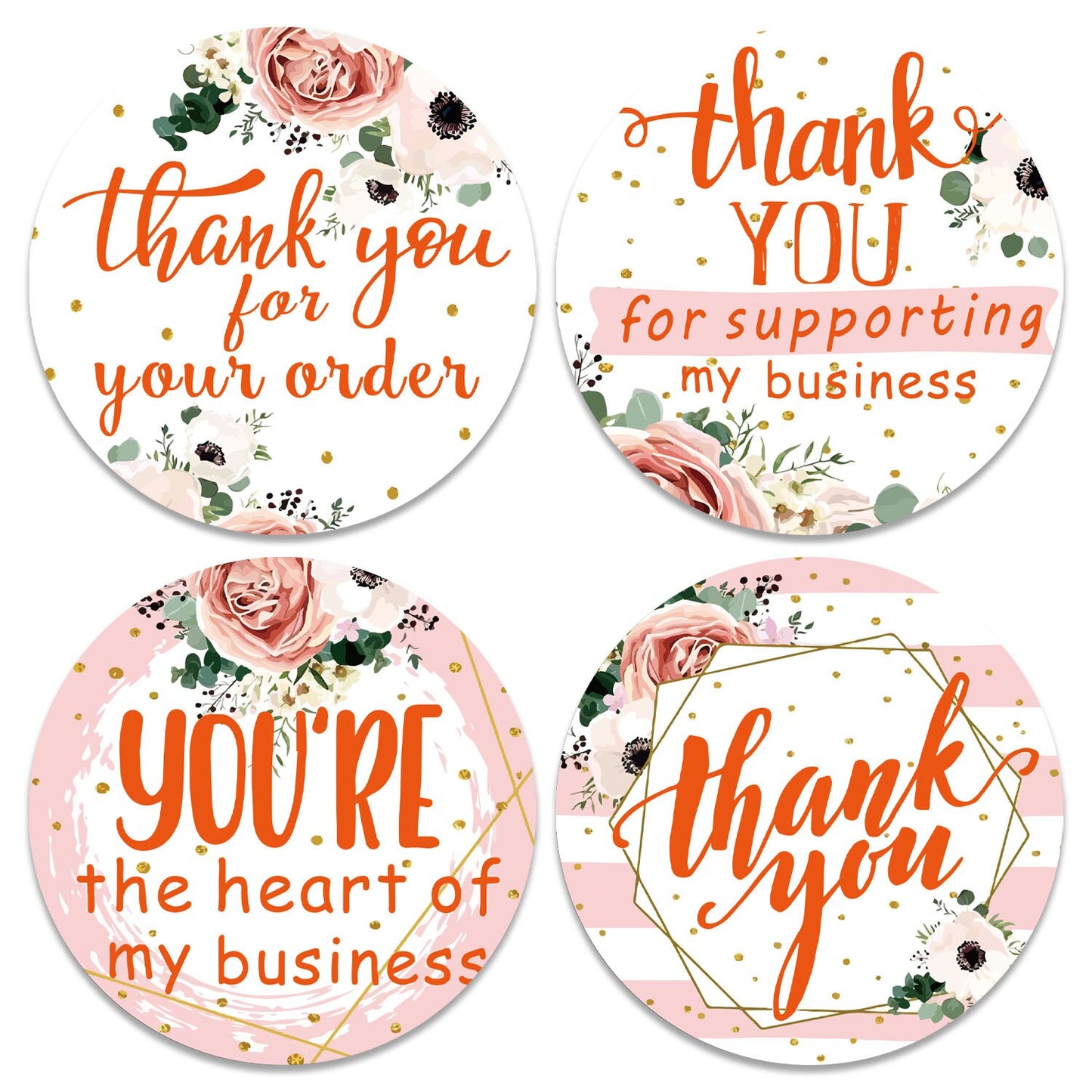 50pcs 1.5" Floral Thank You Stickers