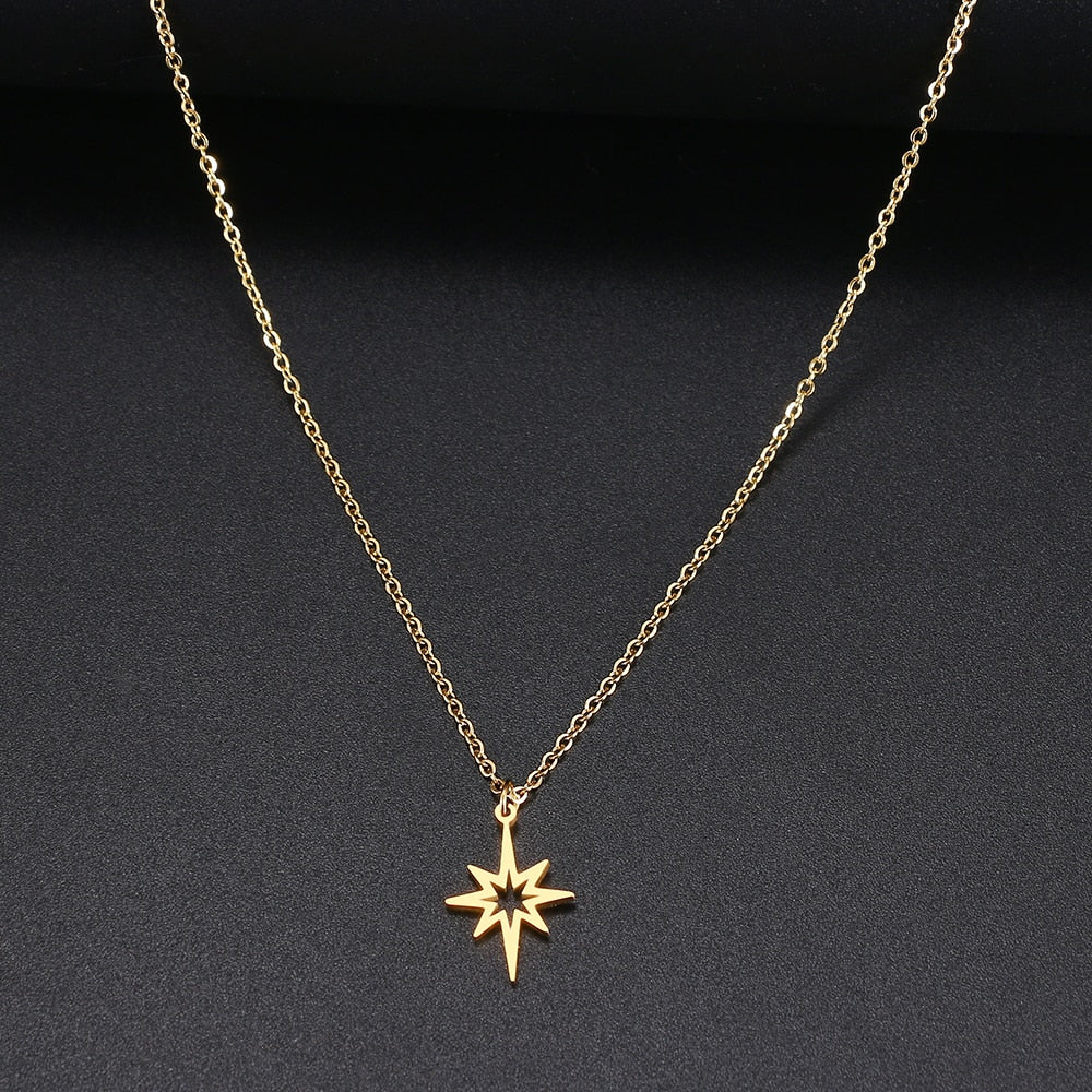 Hollow North Star Stainless Steel Necklace