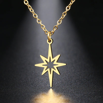 Hollow North Star Stainless Steel Necklace