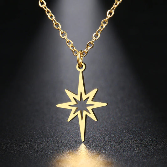 Hollow North Star Stainless Steel Necklace