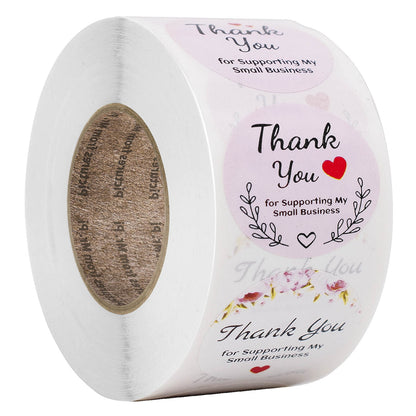 50pcs 1" Pink Floral Thank You Stickers