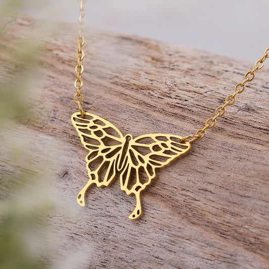 Hollow Butterfly Charm Stainless Steel Necklace