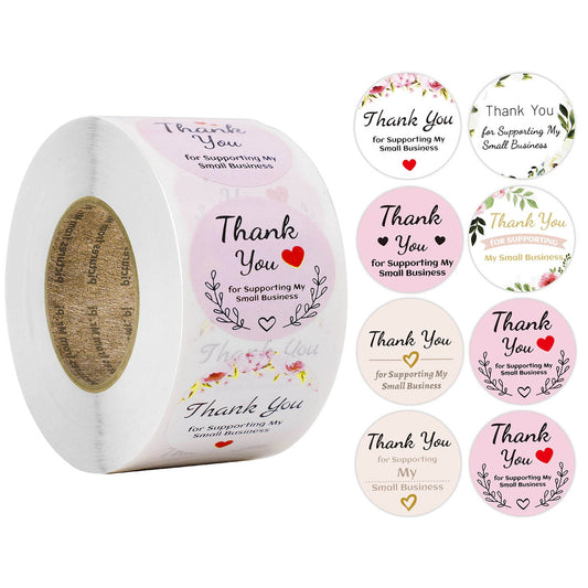 50pcs 1" Pink Floral Thank You Stickers
