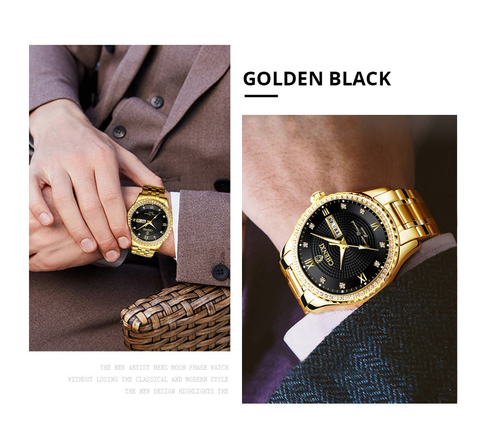 CHENXI Luxury Golden Stainless Steel Watch for Men