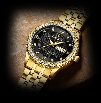 CHENXI Luxury Black-Golden Stainless Steel Watch for Men