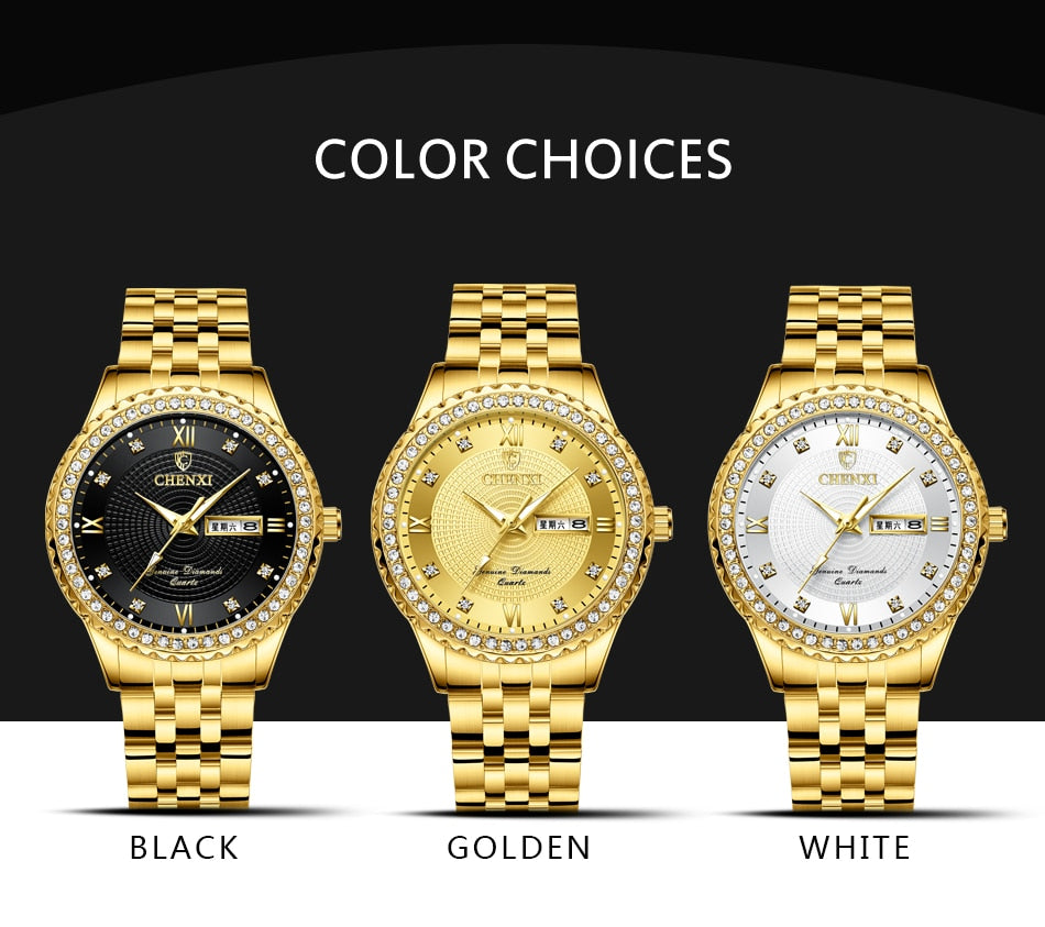 CHENXI Luxury Golden Stainless Steel Watch for Men