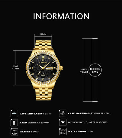 CHENXI Luxury Golden Stainless Steel Watch for Men